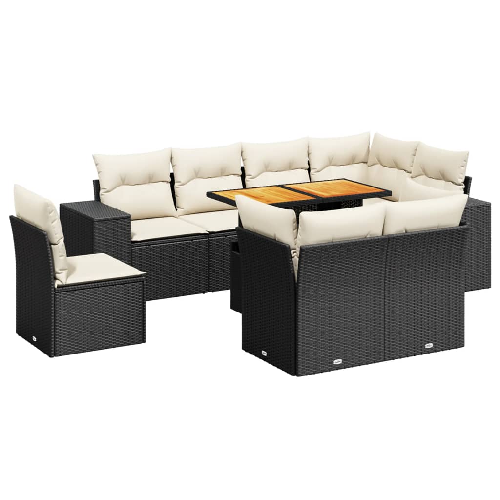 sofasæt til haven 9 dele med hynder polyrattan sort