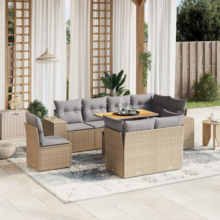 sofasæt til haven 9 dele med hynder polyrattan beige