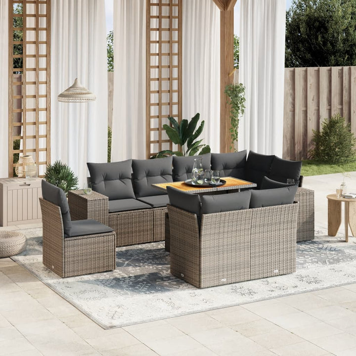 sofasæt til haven 9 dele med hynder polyrattan grå