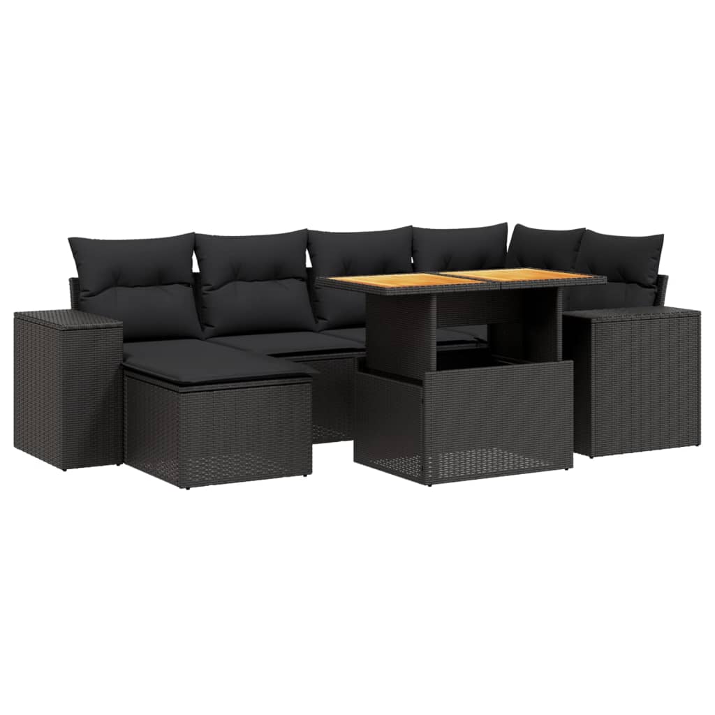 sofasæt til haven 7 dele med hynder polyrattan sort