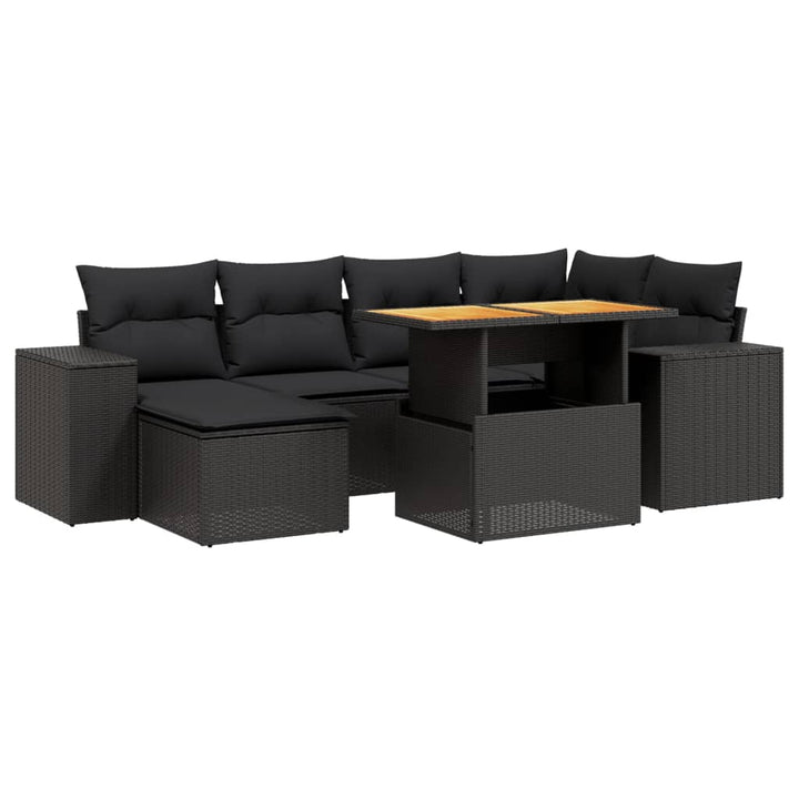 sofasæt til haven 7 dele med hynder polyrattan sort