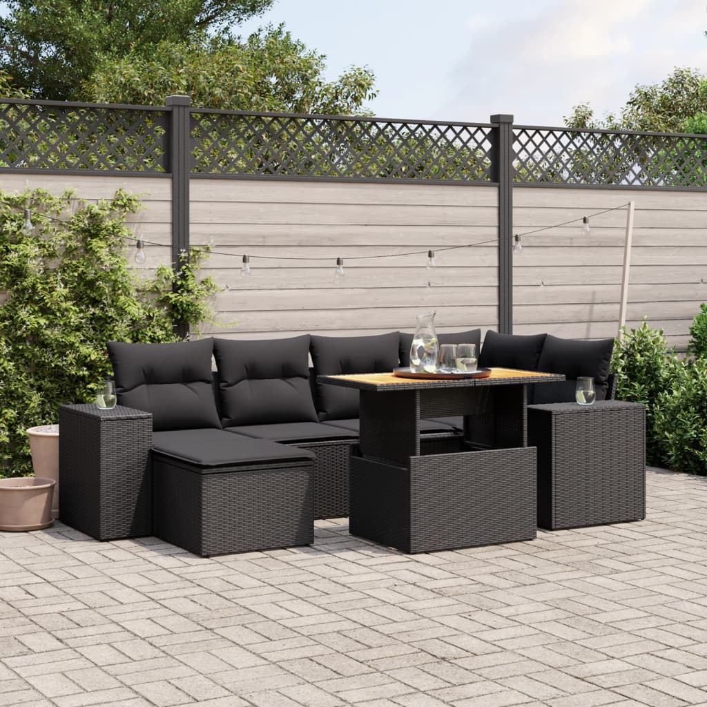sofasæt til haven 7 dele med hynder polyrattan sort