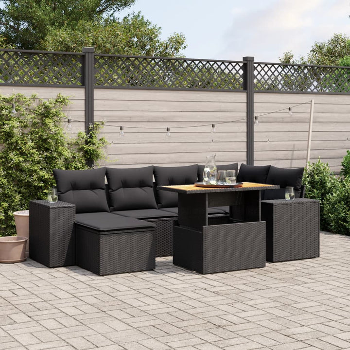sofasæt til haven 7 dele med hynder polyrattan sort