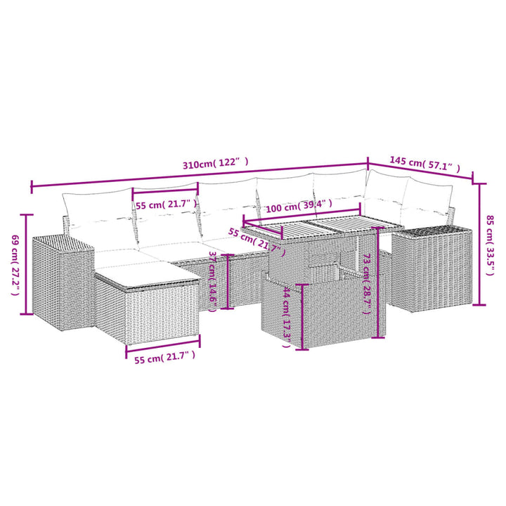 sofasæt til haven 8 dele med hynder polyrattan grå