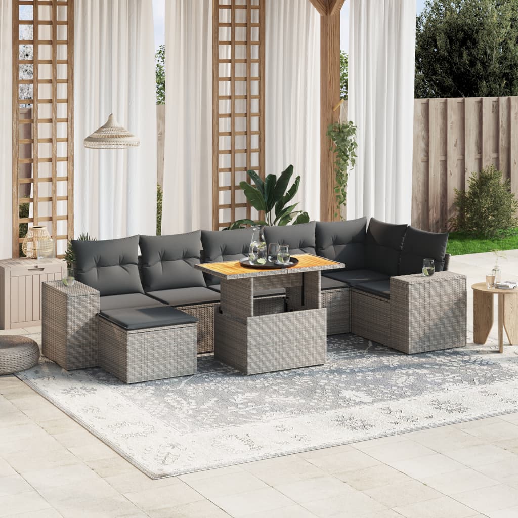 sofasæt til haven 8 dele med hynder polyrattan grå