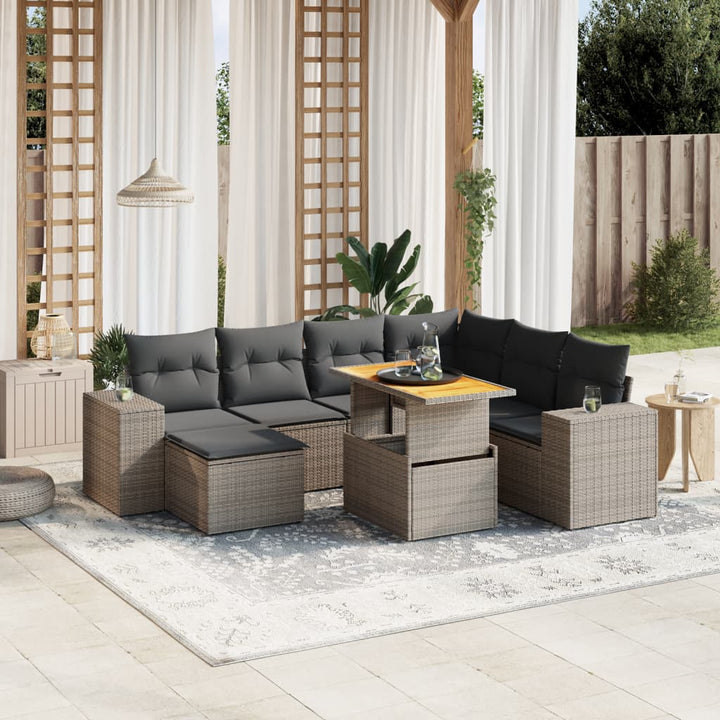 sofasæt til haven 8 dele med hynder polyrattan grå