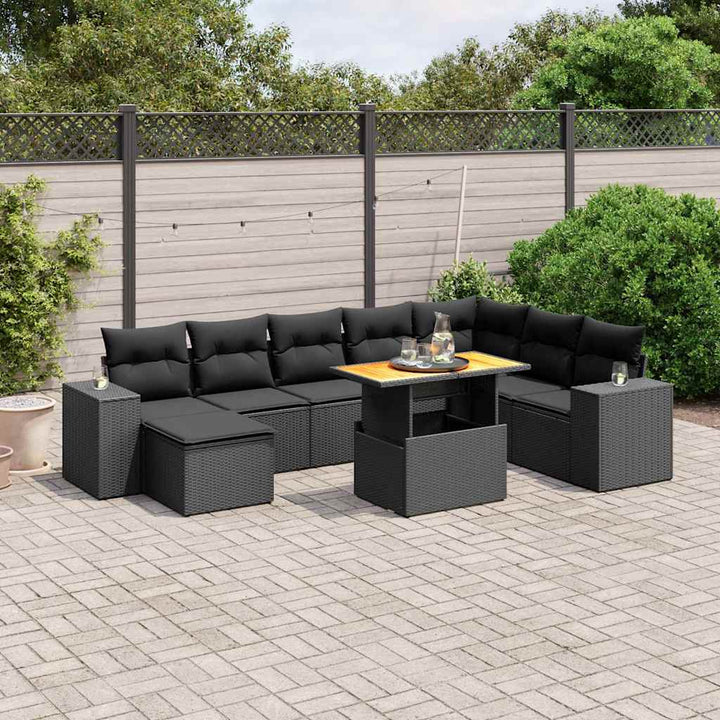sofasæt til haven 9 dele med hynder polyrattan sort