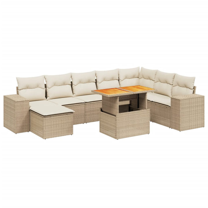 sofasæt til haven 9 dele med hynder polyrattan beige