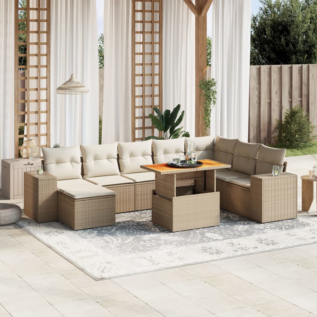 sofasæt til haven 9 dele med hynder polyrattan beige