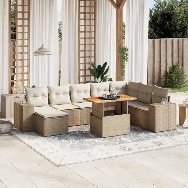 sofasæt til haven 9 dele med hynder polyrattan beige