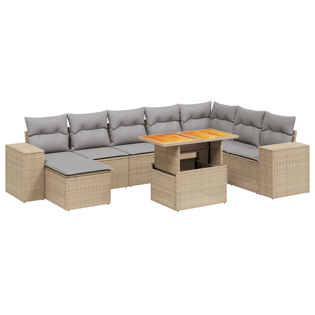 sofasæt til haven 9 dele med hynder polyrattan beige