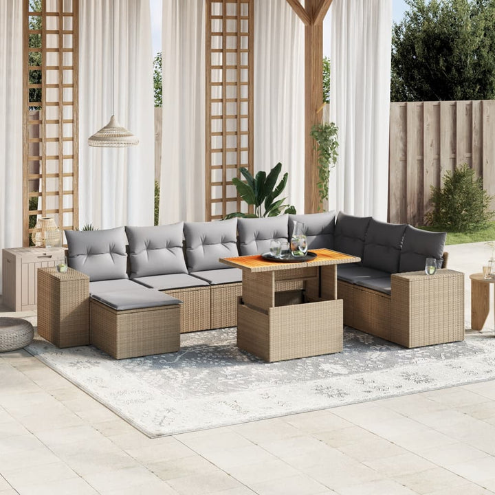 sofasæt til haven 9 dele med hynder polyrattan beige