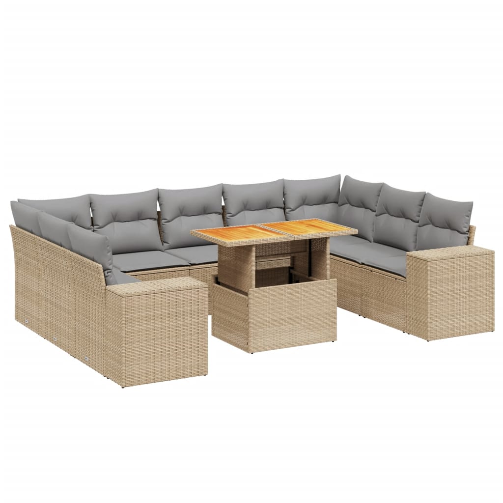 sofasæt til haven 10 dele med hynder polyrattan beige