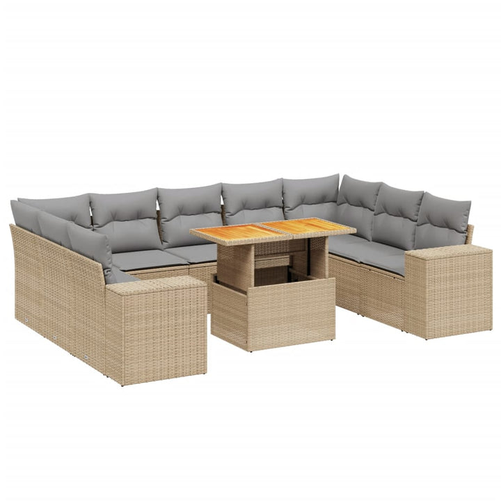 sofasæt til haven 10 dele med hynder polyrattan beige