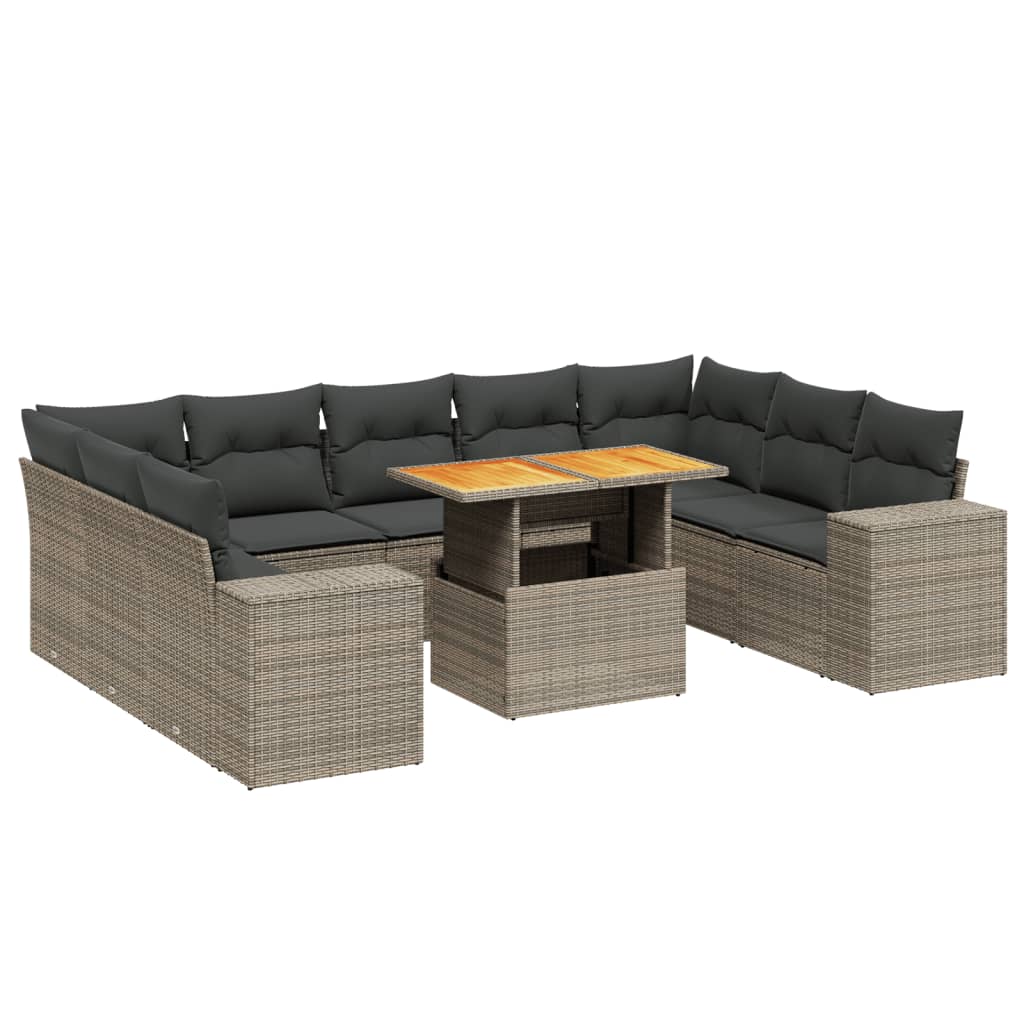 sofasæt til haven 10 dele med hynder polyrattan grå