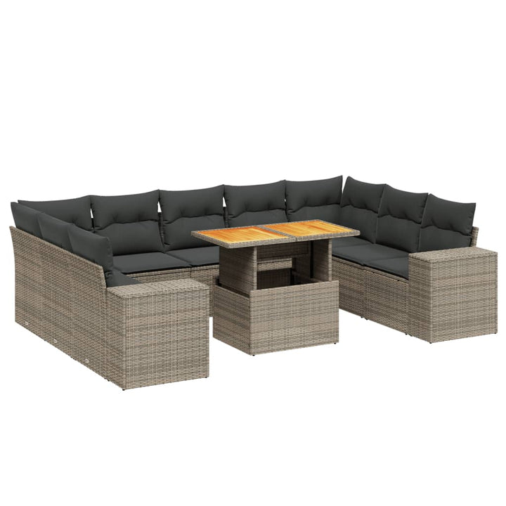 sofasæt til haven 10 dele med hynder polyrattan grå