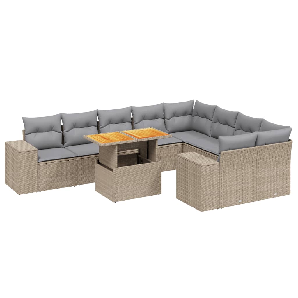 sofasæt til haven 10 dele med hynder polyrattan beige