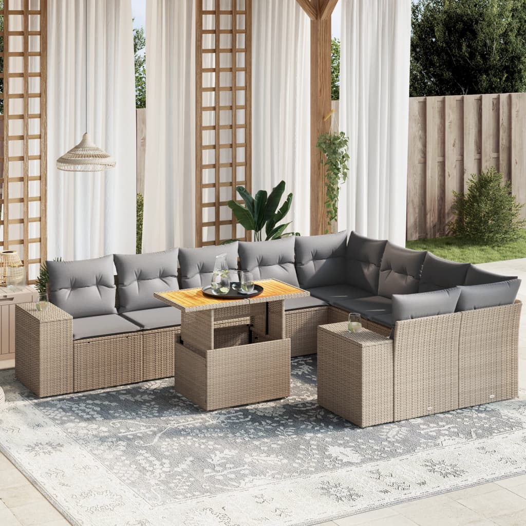 sofasæt til haven 10 dele med hynder polyrattan beige