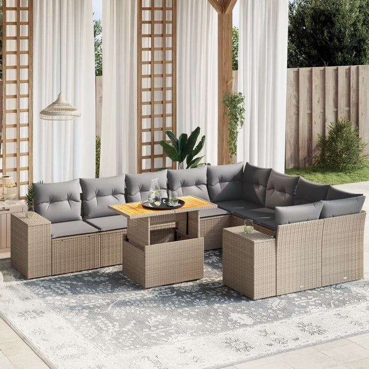sofasæt til haven 10 dele med hynder polyrattan beige