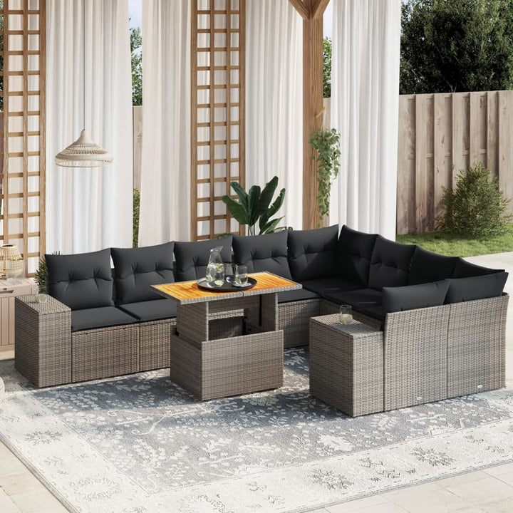 sofasæt til haven 10 dele med hynder polyrattan grå