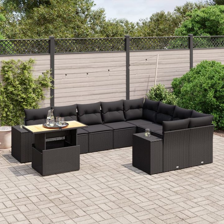 sofasæt til haven 10 dele med hynder polyrattan sort