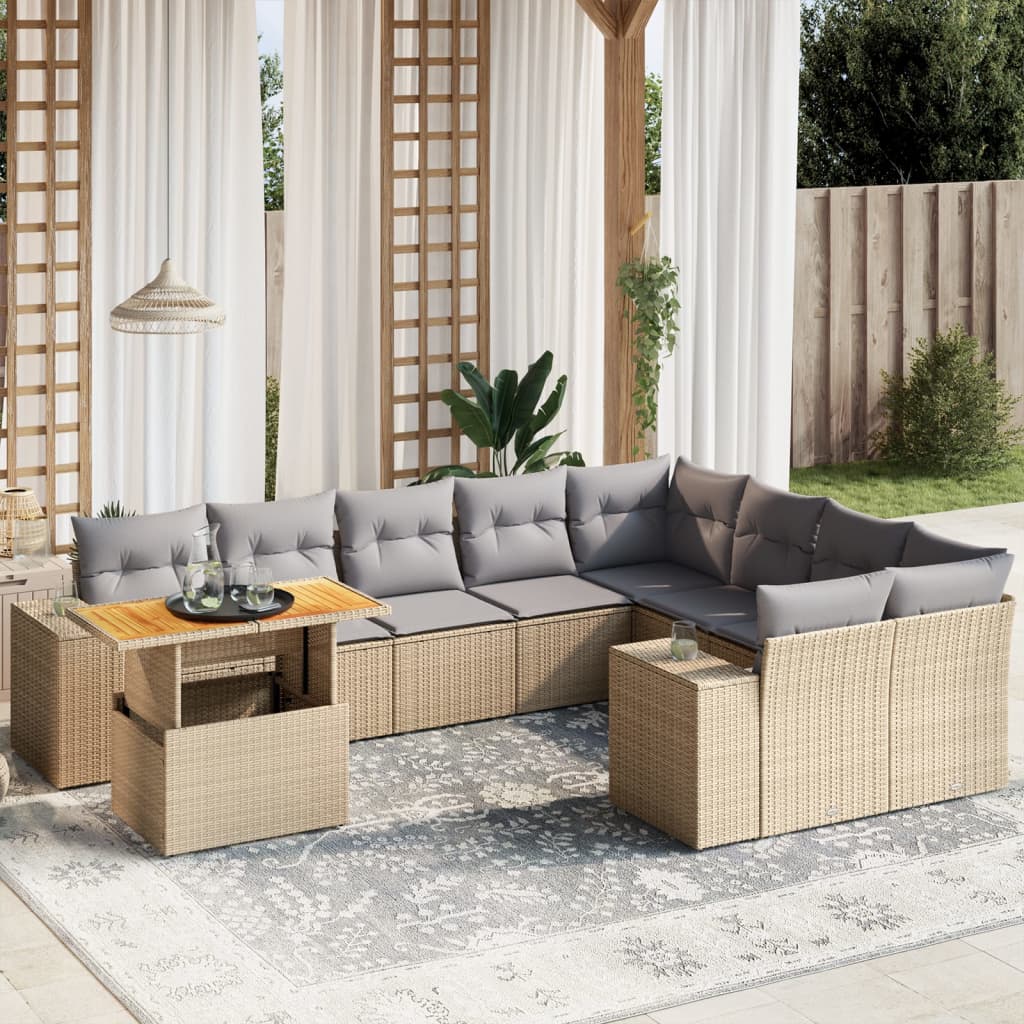 sofasæt til haven 10 dele med hynder polyrattan beige