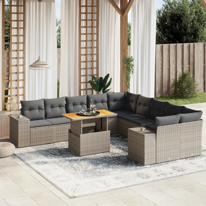 loungesæt til haven 11 dele med hynder polyrattan grå
