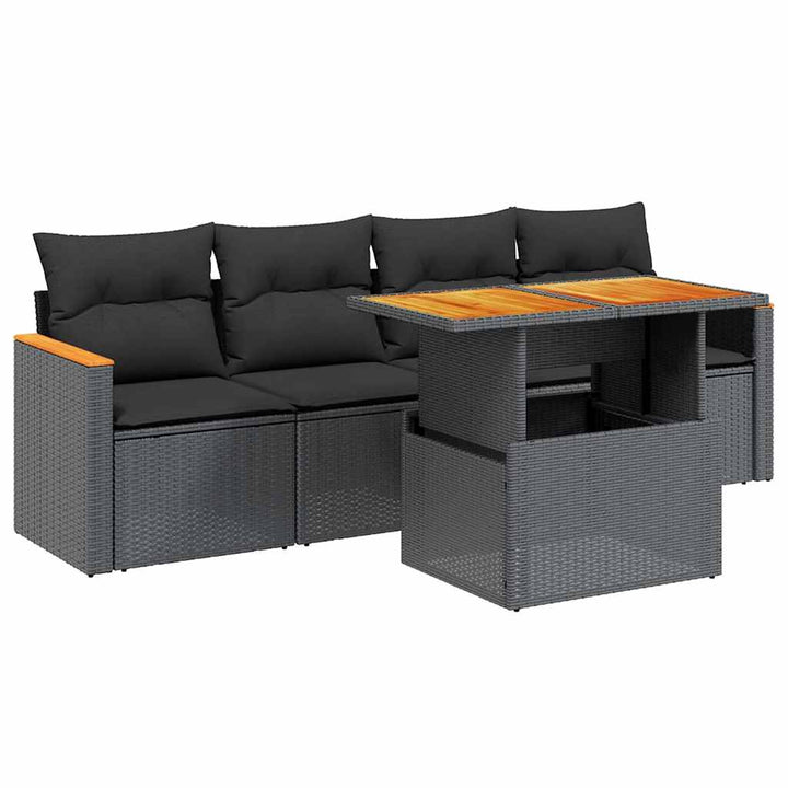 sofasæt til haven 5 dele med hynder polyrattan sort