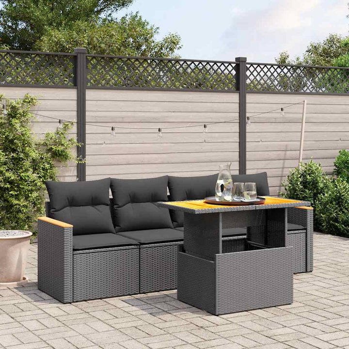 sofasæt til haven 5 dele med hynder polyrattan sort