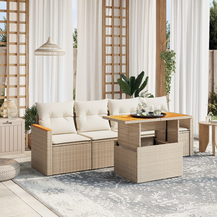 sofasæt til haven 5 dele med hynder polyrattan beige