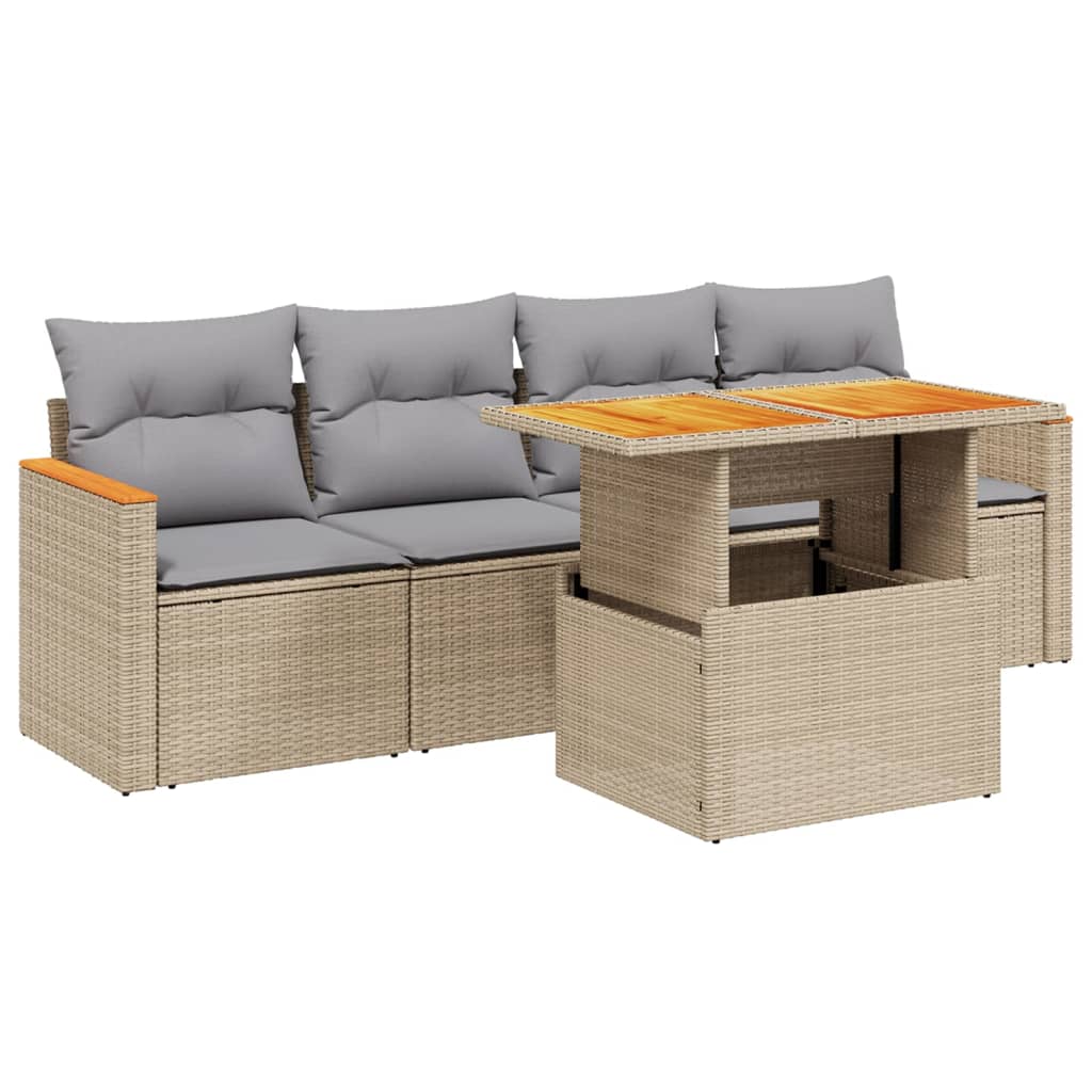 sofasæt til haven 5 dele med hynder polyrattan beige