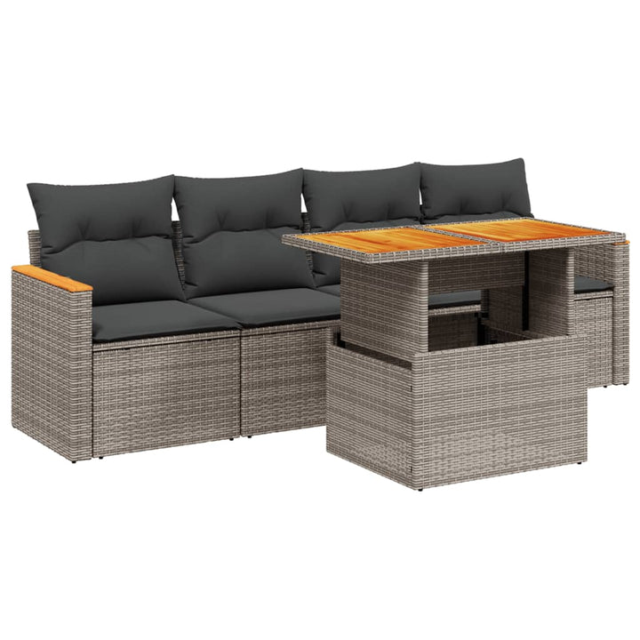 sofasæt 5 dele med hynder polyrattan grå