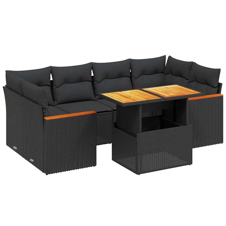 sofasæt til haven 7 dele med hynder polyrattan sort