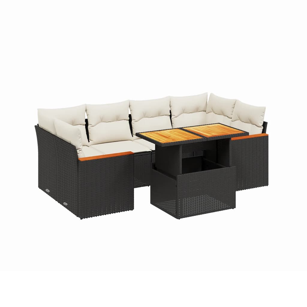 sofasæt til haven 7 dele med hynder polyrattan sort
