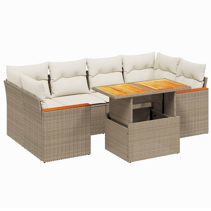 sofasæt til haven 7 dele med hynder polyrattan beige