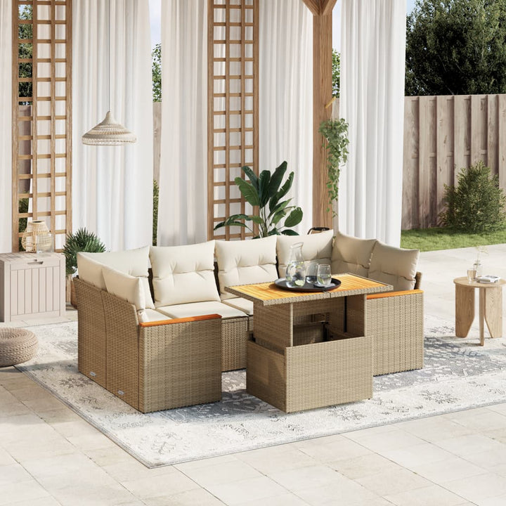 sofasæt til haven 7 dele med hynder polyrattan beige
