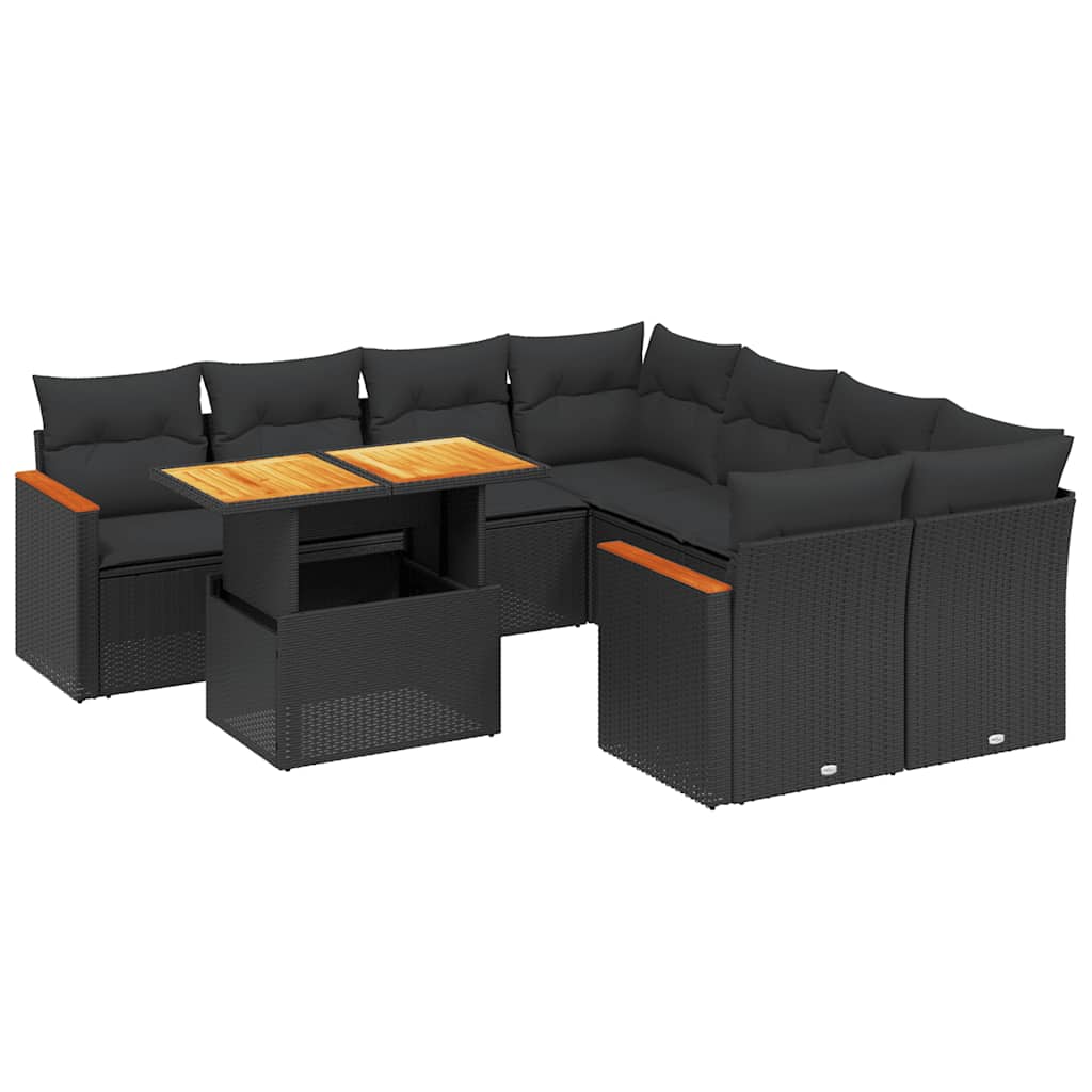 sofasæt til haven 9 dele med hynder polyrattan sort
