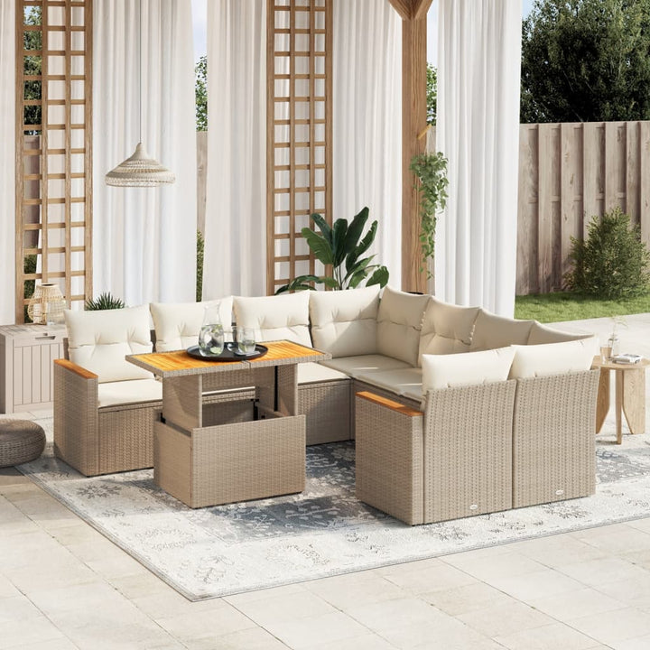 sofasæt til haven 9 dele med hynder polyrattan beige