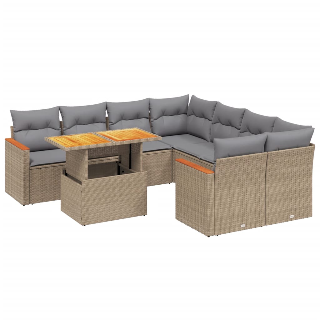 sofasæt til haven 9 dele med hynder polyrattan beige