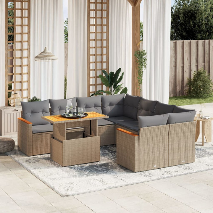sofasæt til haven 9 dele med hynder polyrattan beige