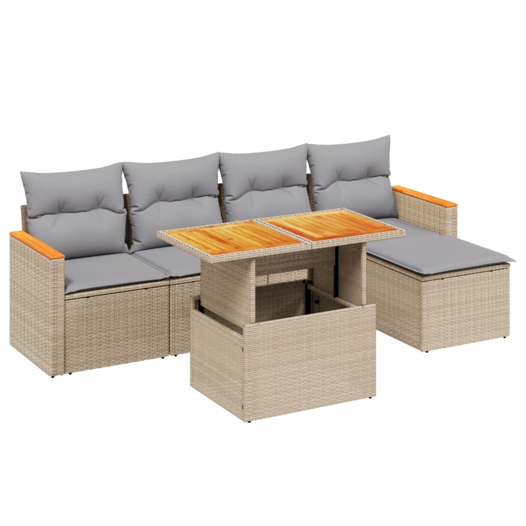 sofasæt til haven 6 dele med hynder polyrattan beige