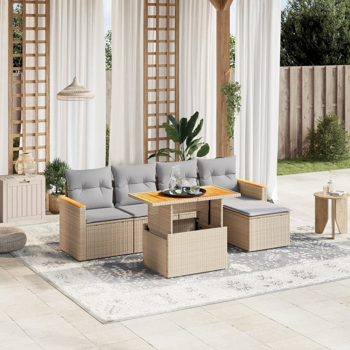 sofasæt til haven 6 dele med hynder polyrattan beige