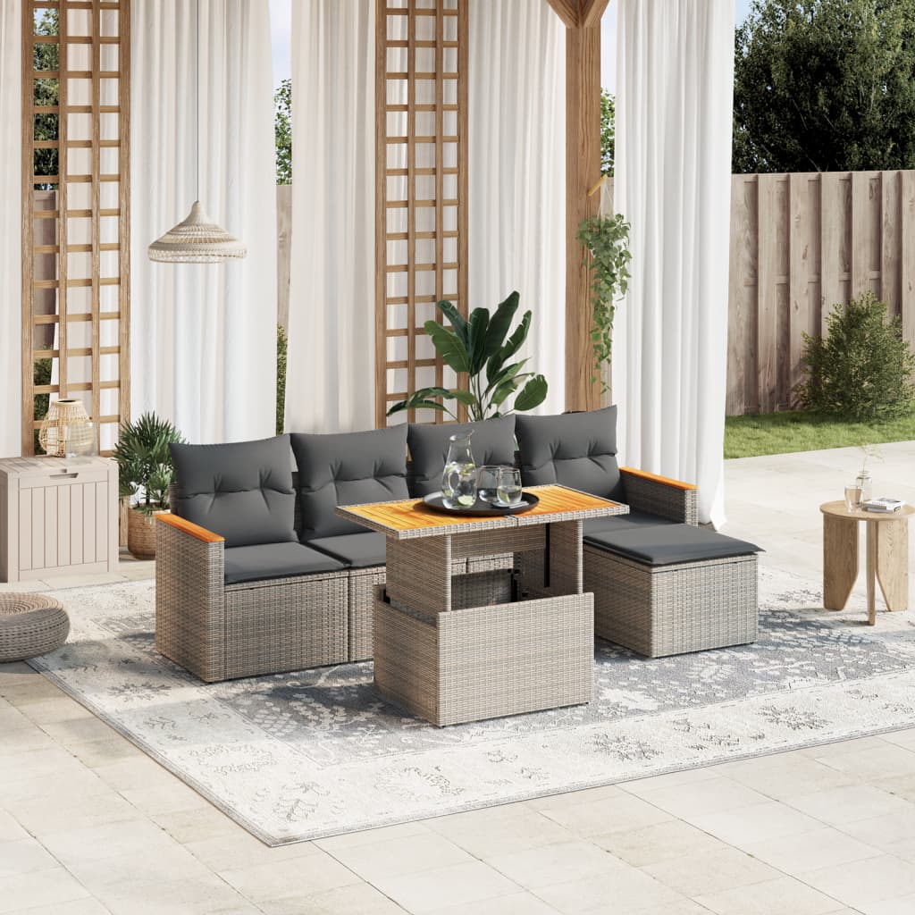 sofasæt til haven 6 dele med hynder polyrattan grå