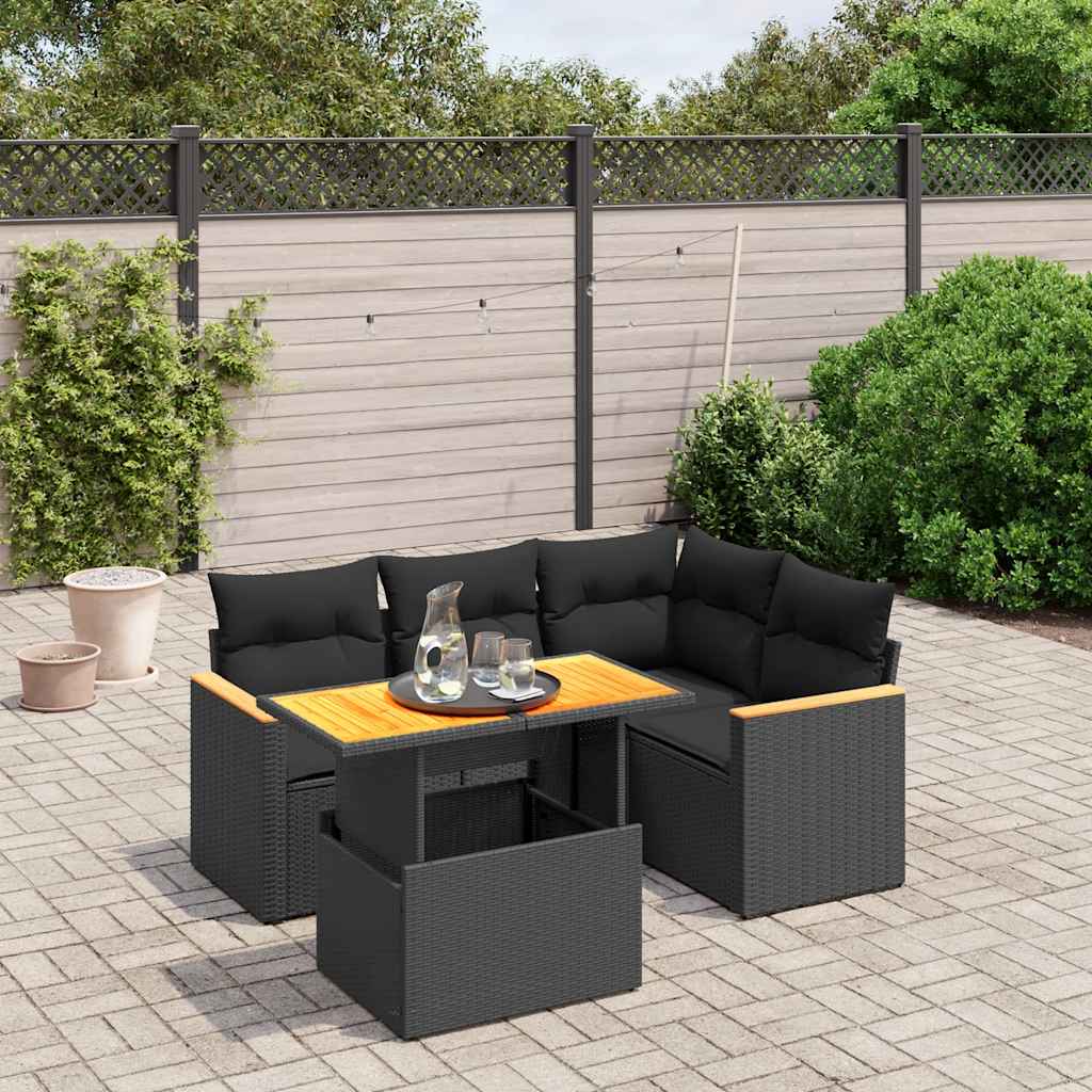 sofasæt til haven 5 dele med hynder polyrattan sort