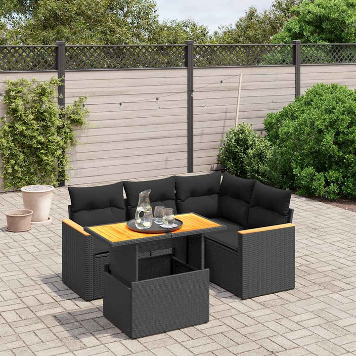 sofasæt til haven 5 dele med hynder polyrattan sort