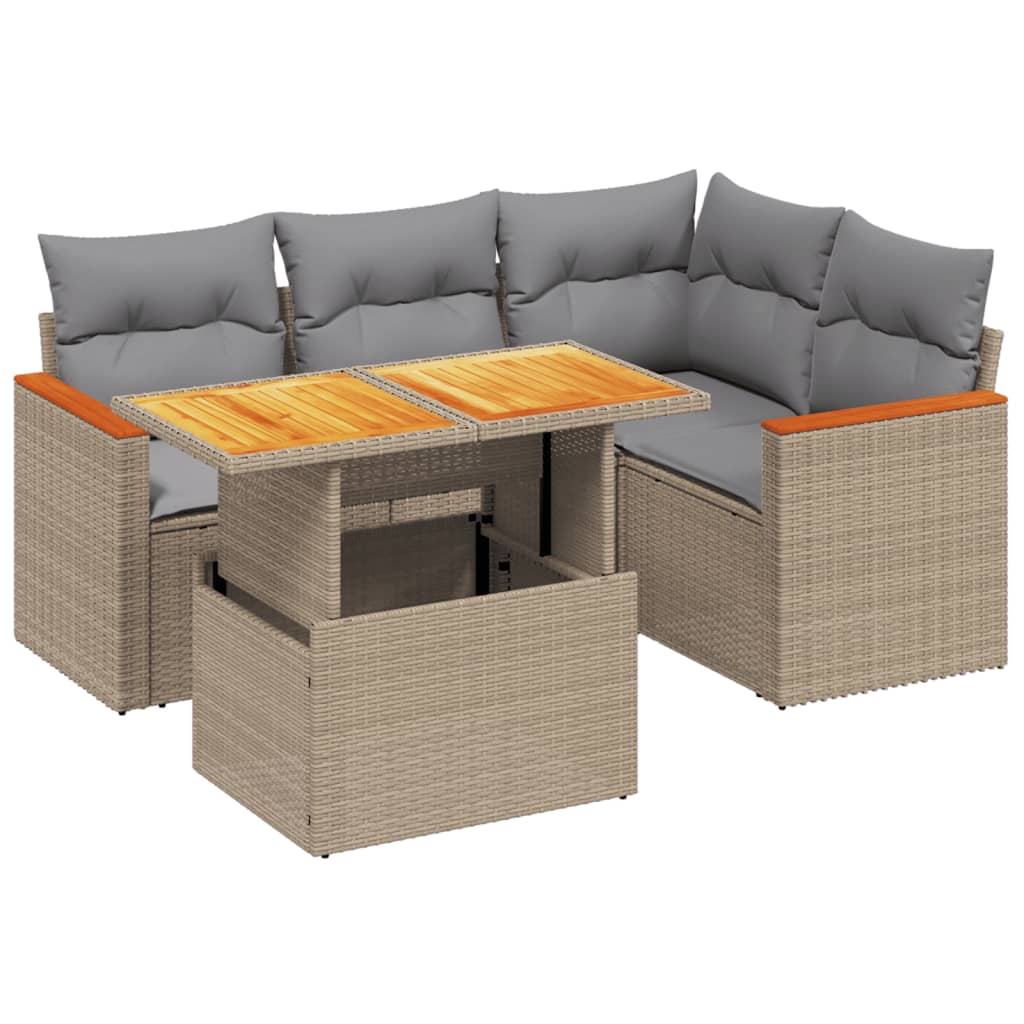 sofasæt til haven 5 dele med hynder polyrattan beige