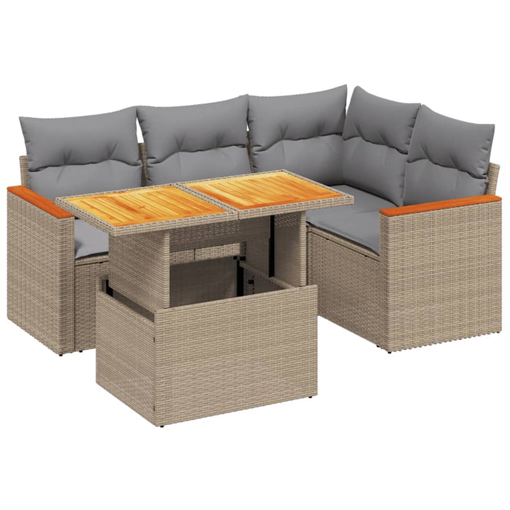 sofasæt til haven 5 dele med hynder polyrattan beige