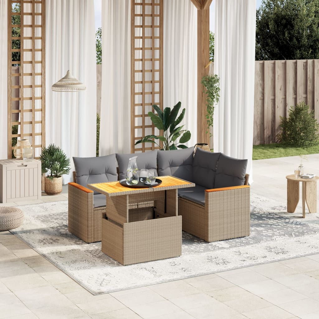 sofasæt til haven 5 dele med hynder polyrattan beige