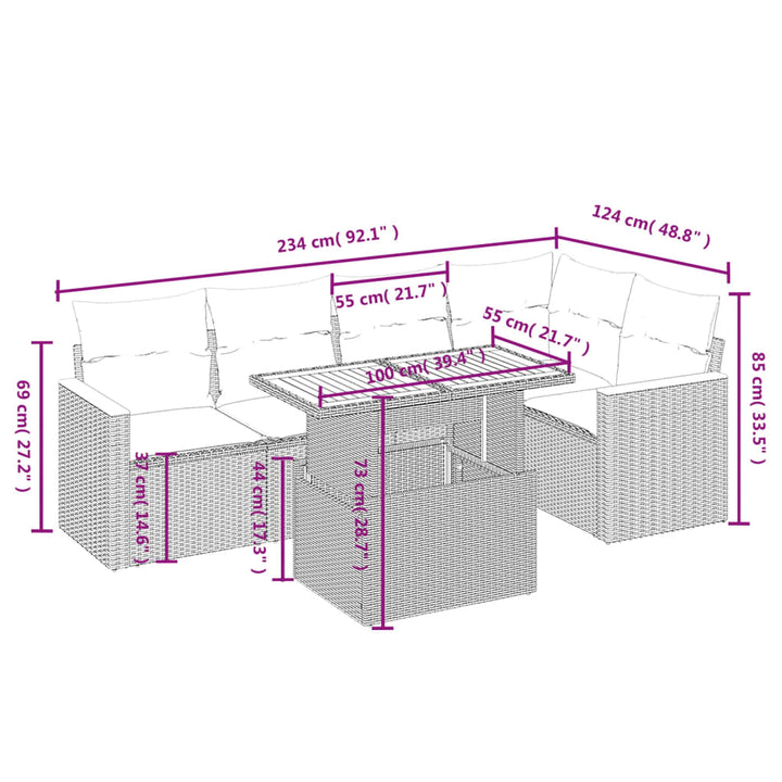 sofasæt til haven 6 dele med hynder polyrattan beige