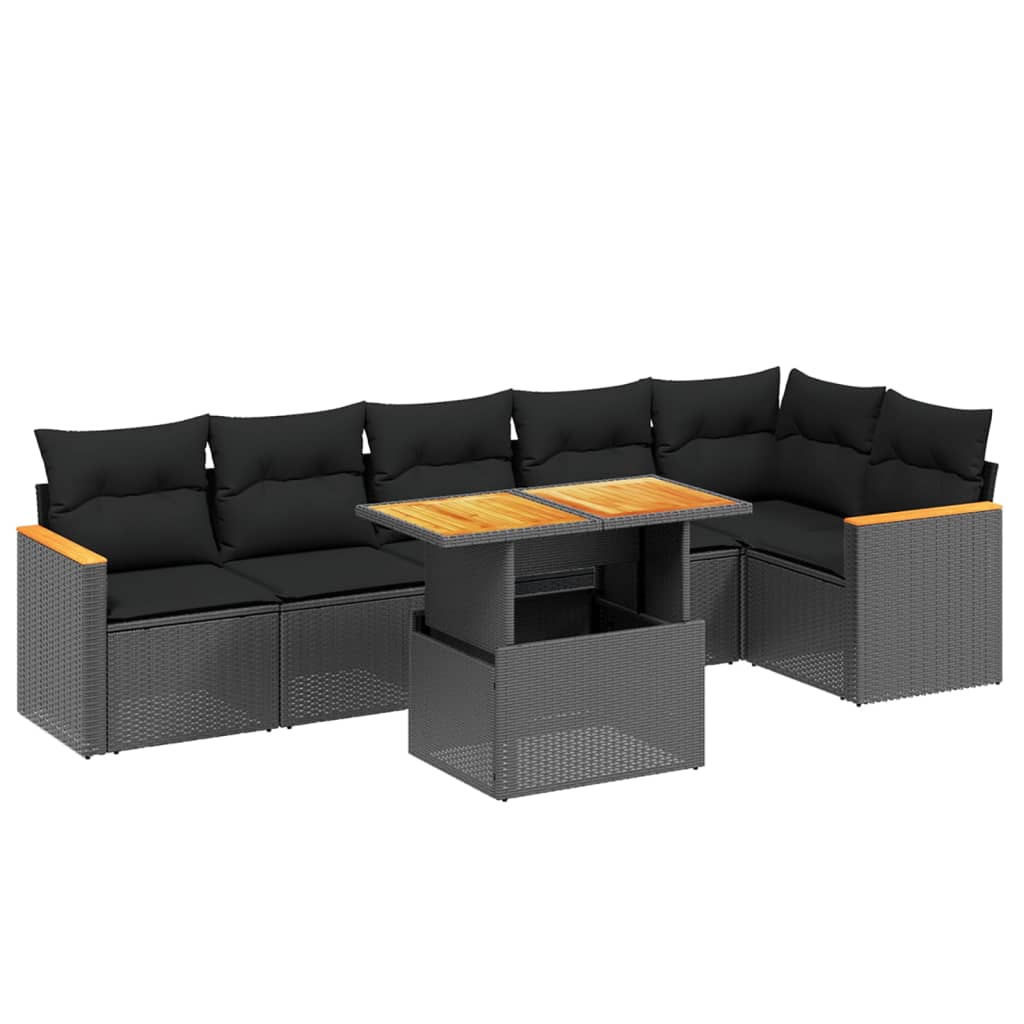 sofasæt til haven 7 dele med hynder polyrattan sort